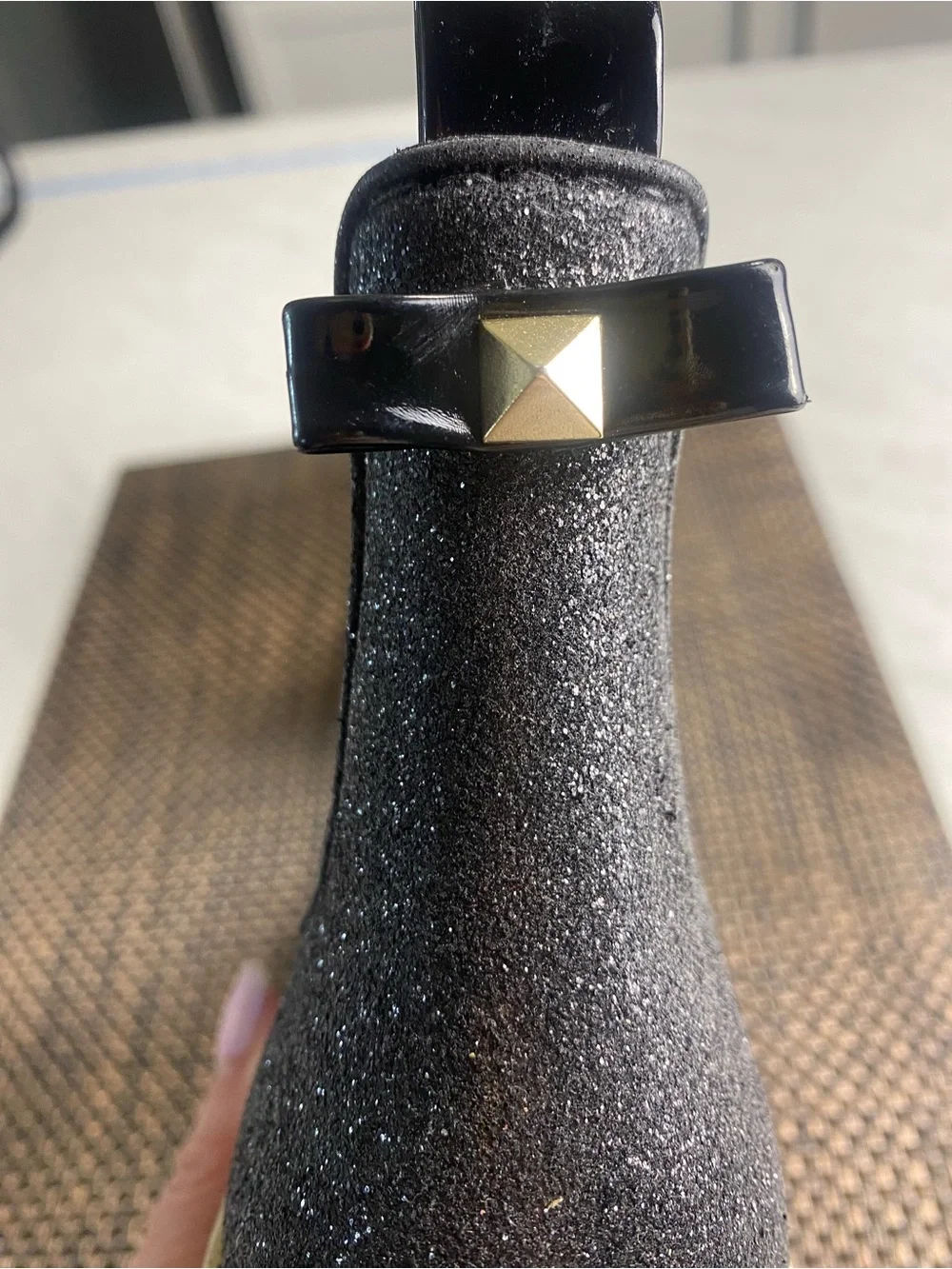 Kate Spade Sedgwick Chelsea Glitter Rain Boots Sz 7 Black Bow Gold Detail NWOB